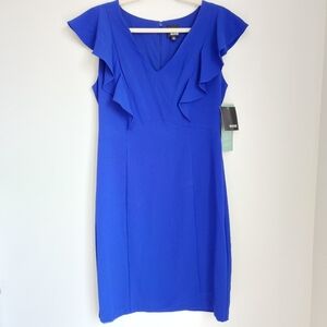NWT Melrose Size 10 Cobalt Blue V-Neck Ruffle Cap Sleeve Mini Sheath Dress